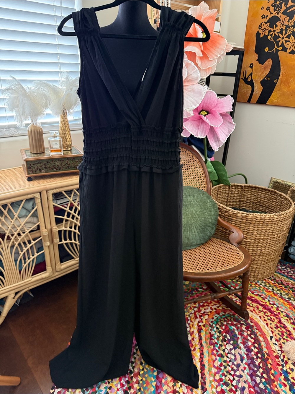 Max Studio London Black Sleeveless V-neck Tank One-Piece Jumpsuit